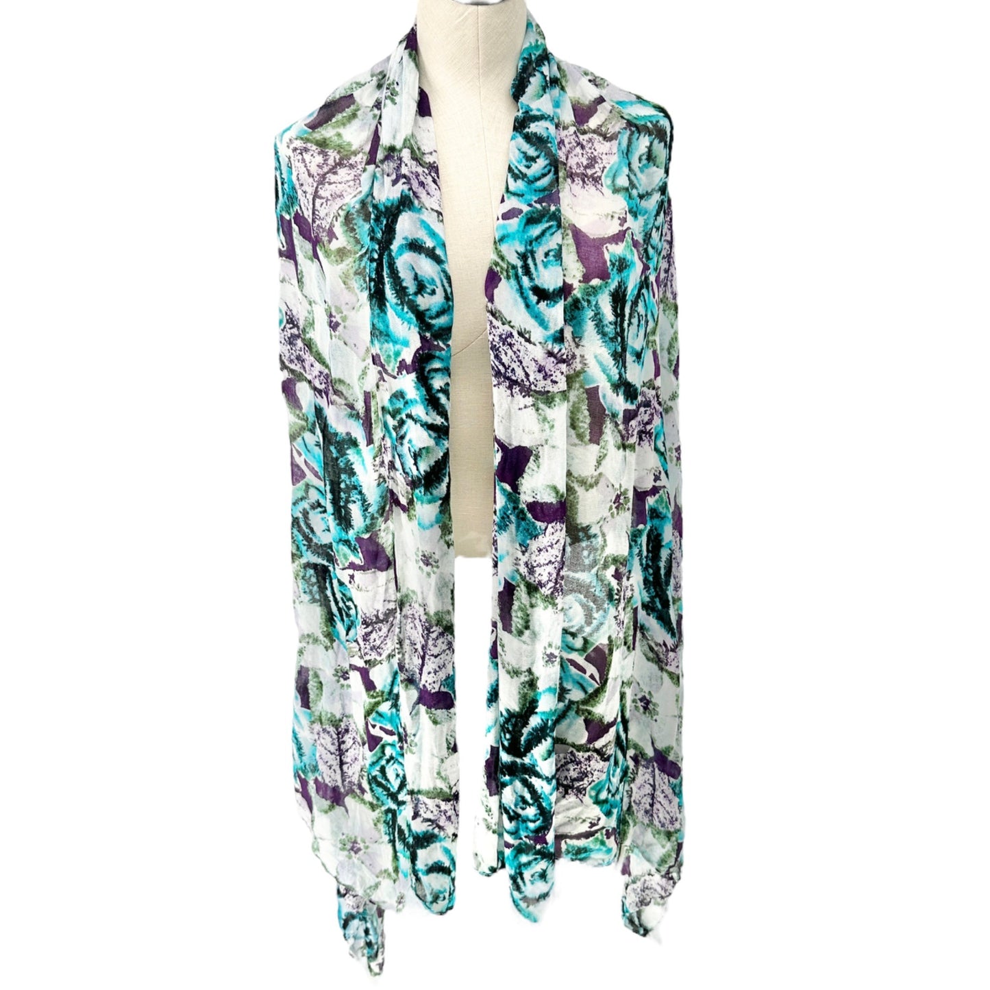 Mark Scarf or Wrap 78 x 39 White Blue Purple Flowers