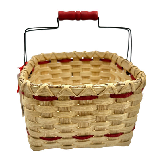 Handmade Basket Apple Delight Black Wire and Red Wood Handle Apple Adornment