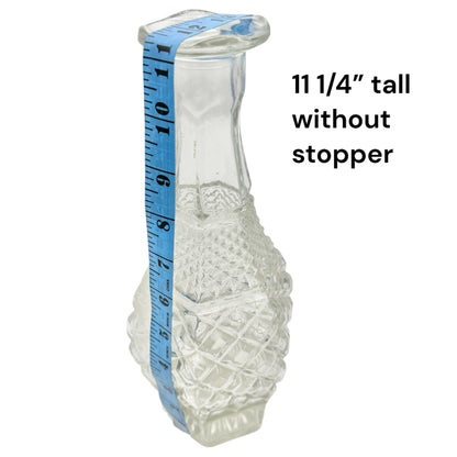 Vintage Clear Glass Decanter Hexagon Shape Diamond Pattern with Stopper 34 fl oz