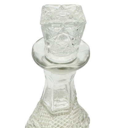 Vintage Clear Glass Decanter Hexagon Shape Diamond Pattern with Stopper 34 fl oz
