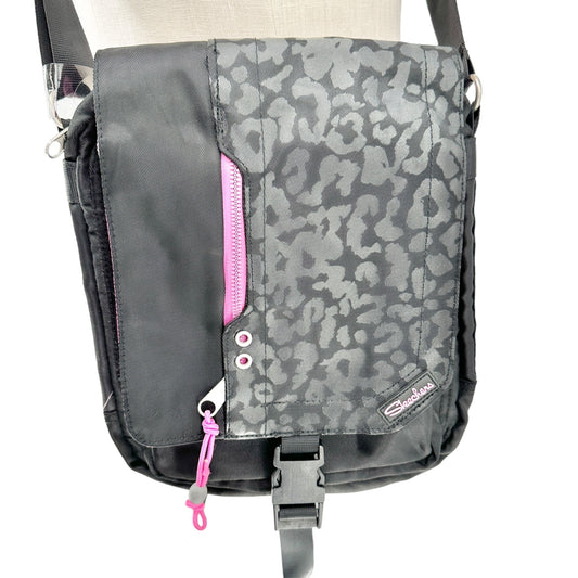 Skechers Messenger Bag Black Leopard Print Pink Accents Adjustable Strap