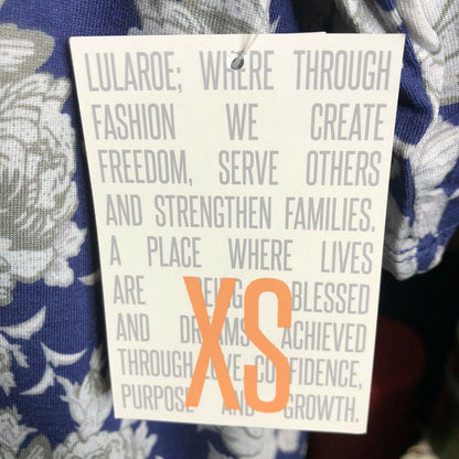 LuLaRoe RETIRED Irma Women's XS Blue with White Flowers  mid-length sleeves NWT