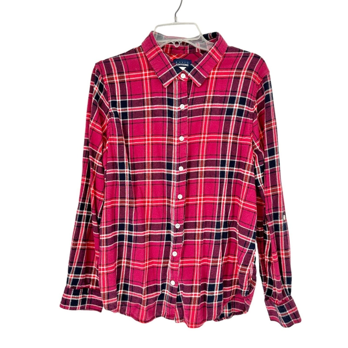 Basic Editions Set of 2 Flannel Shirts Men's XL Red and Blue Button Front LS