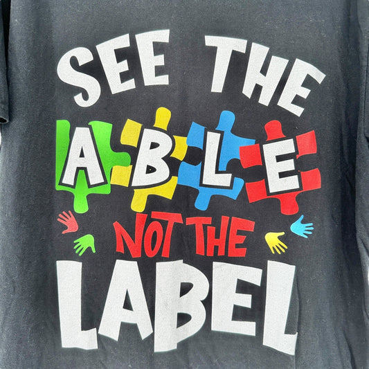 Unisex L T-Shirt "See The Able Not The Label" Black 100% Cotton by Port & Comp