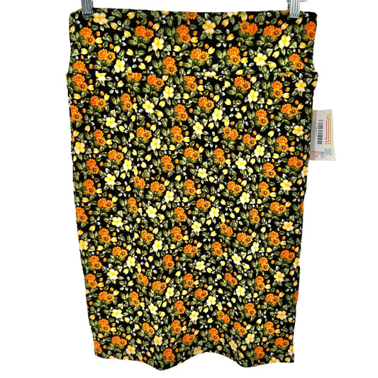 LuLaRoe Cassie Skirt Womens M Black w Orange Yellow Green Florals NWT