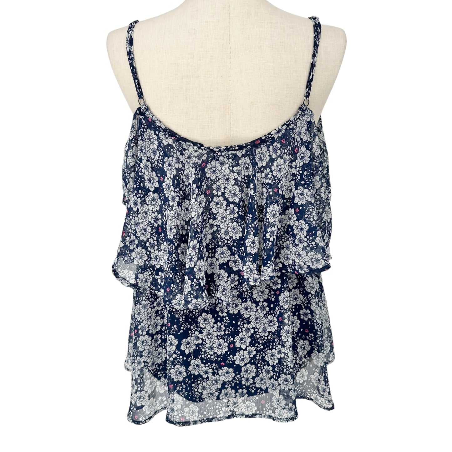 Torrid Top Womens 3X Navy Blue Floral Print Adj Tank Straps Lined Flouncy