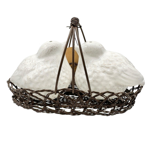 Ceramic Bird Salt & Pepper Shaker Set In Wire Basket By Creative Memphis NWT