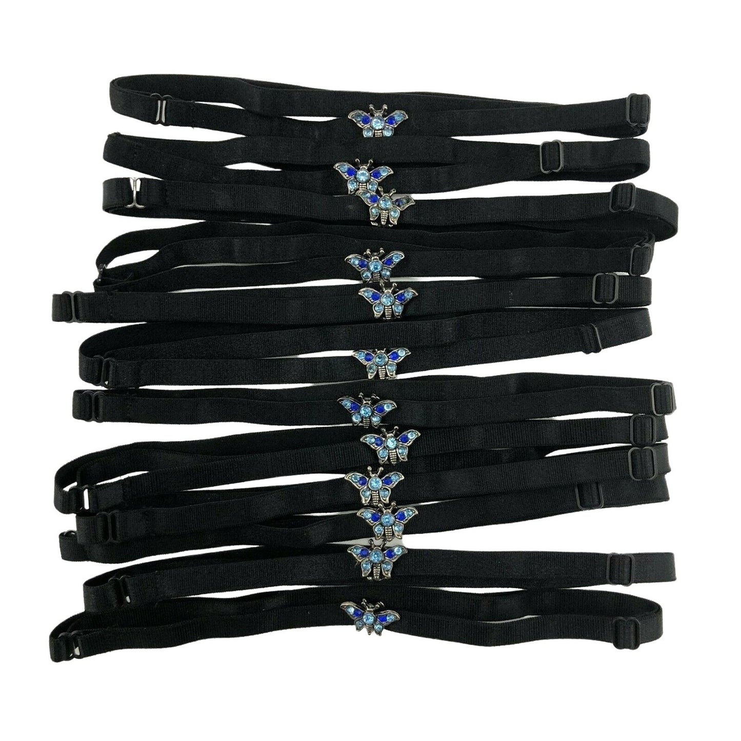 Lot of 12 Black Headbands with Butterfly Charm Adjustable Elastic NEW