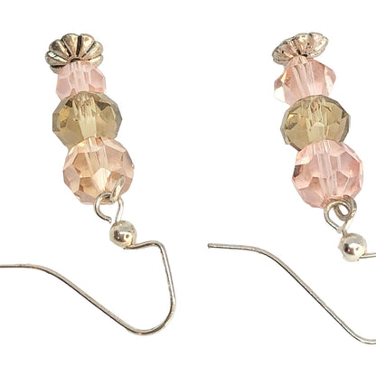 Handcrafted Earrings Peach & Brown Crystal Beads Gentle Delicate Youth NEW
