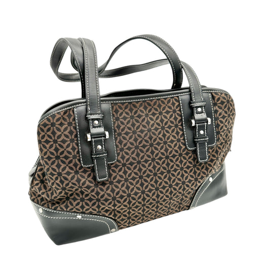 Relic Brown Geometric Pattern Handbag Black Faux Leather Trim Double Handles