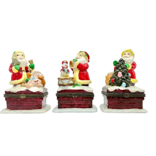 Kurt Adler Christmas Hinged Trinket Boxes Set of 3 Santas Ceramic Each Open