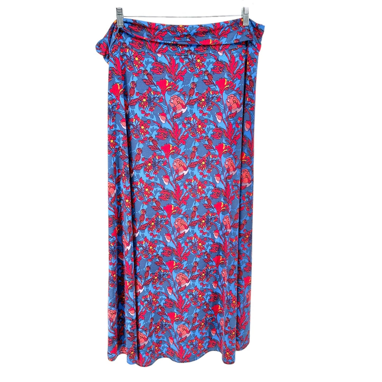 LuLaRoe Maxi Skirt Women's 3XL Blue Red Flowers EUC