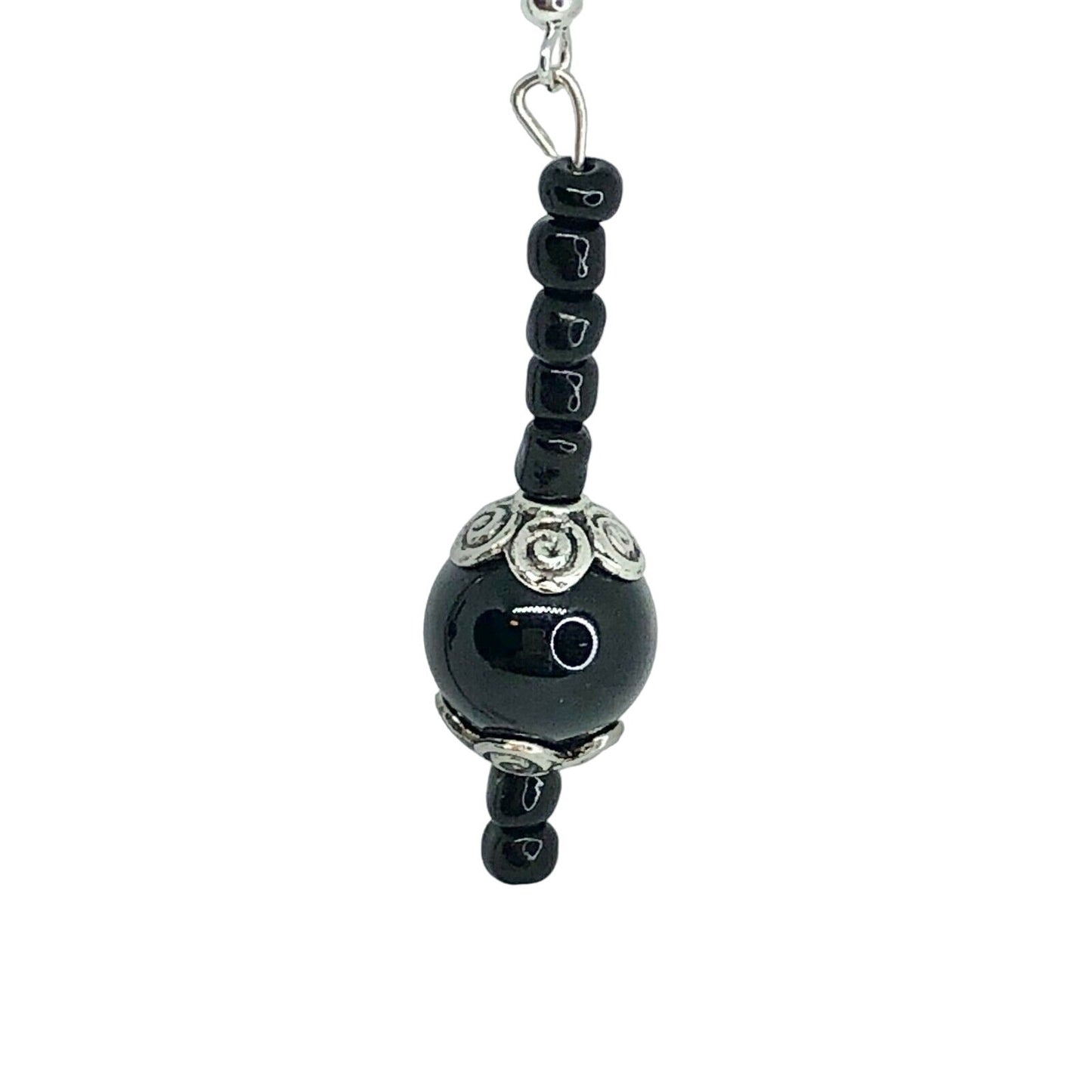 Handcrafted Beaded Drop Earrings Black & Silver Beads Shiny Jewelry NEW