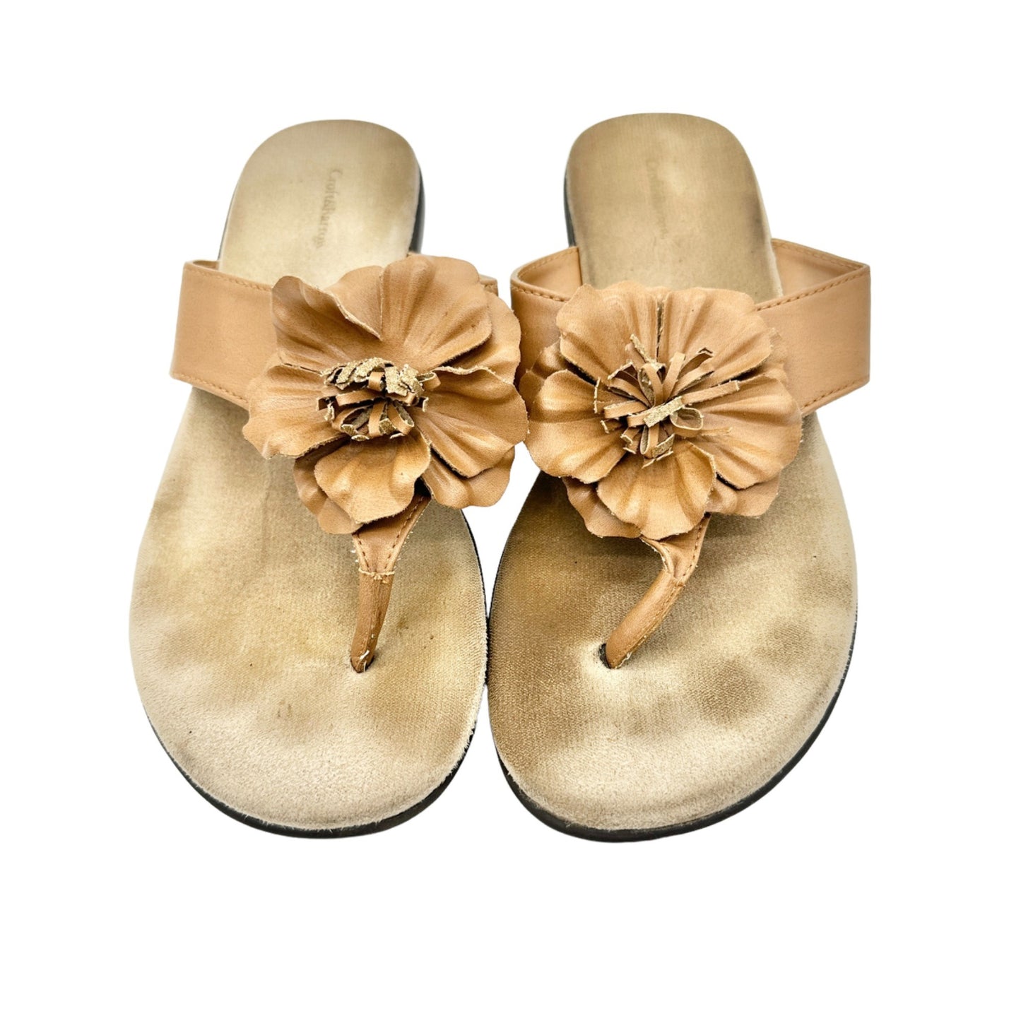 Croft & Barrow Womens Sandals 9.5 Medium Tan Flower Summer