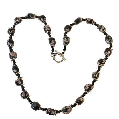 Handcrafted Beaded Necklace Black Floral Beads Elegant Simple Beauty Jewelry NEW