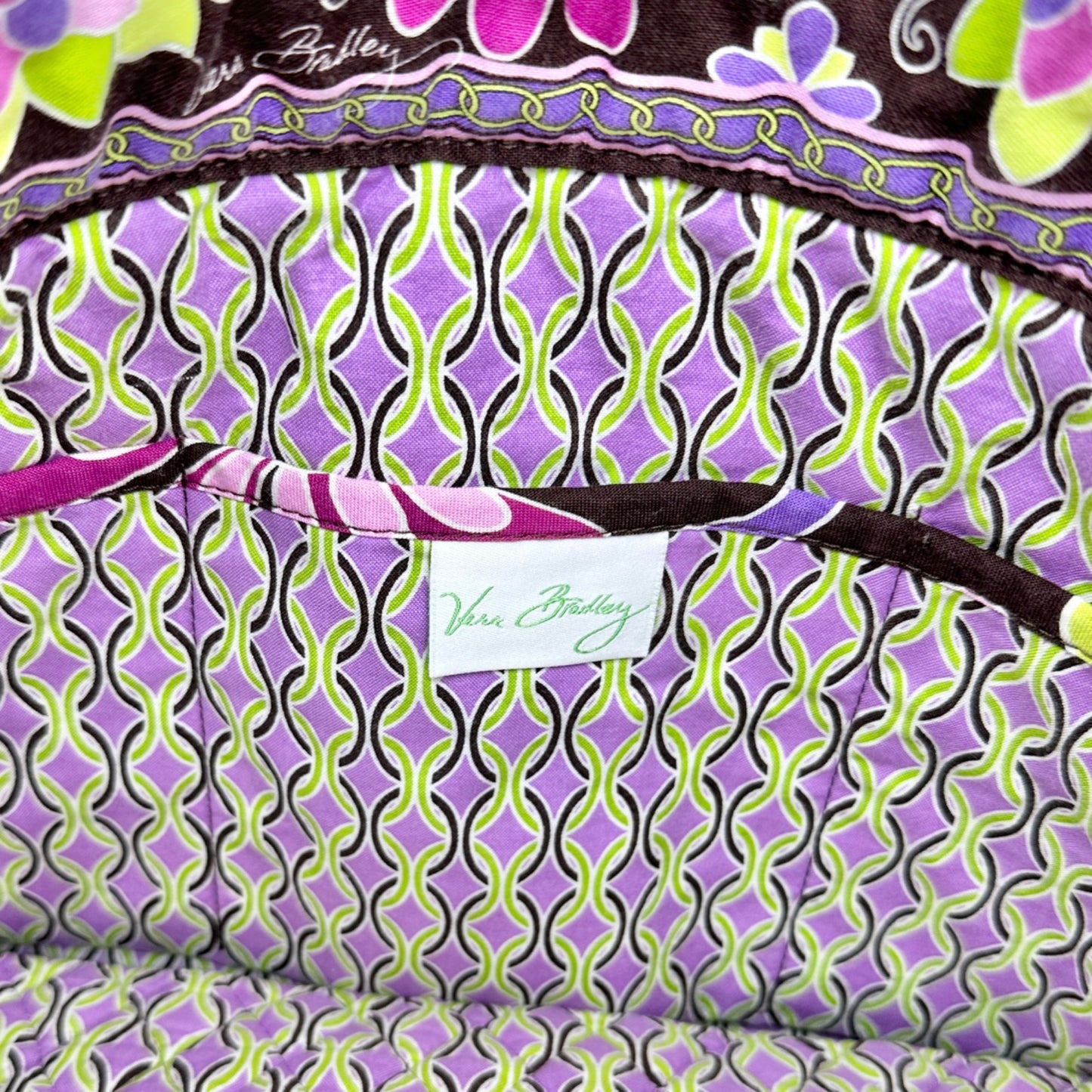 Vera Bradley Purple Punch Tote Bag 13 x 11.5 x 4 Brown Purple Pink Pockets NWOT