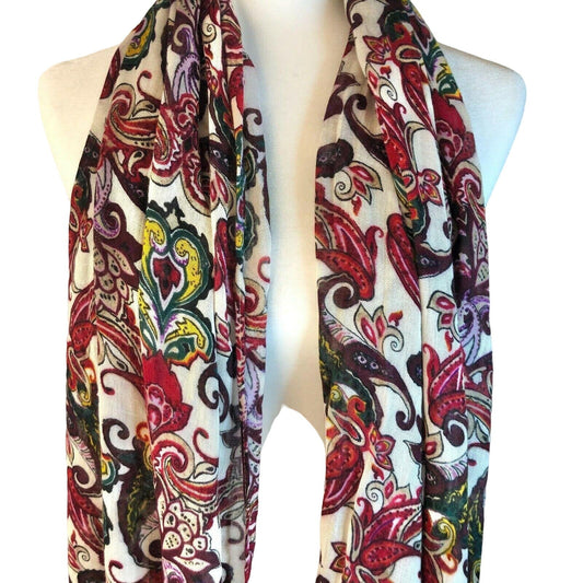 Chico's Scarf or Wrap Multicolor Large Colorful Fringed Paisley 72x25