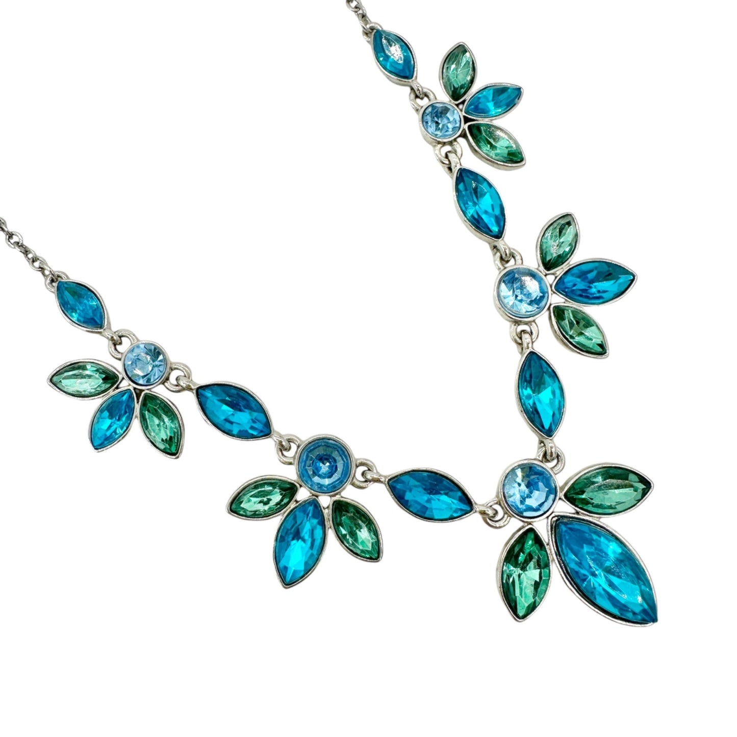 Necklace Womens Silvertone Blue and Green Stones 16-19in Long