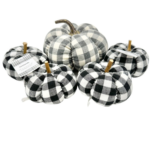 Kirkland's Harvest Collection Set 5 Pumpkins Black White Buffalo Check NWT