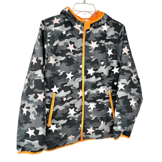 Wonder Nation Hooded Jacket Unisex Kids XXL (18) Black Camo Stars Orange Fleece