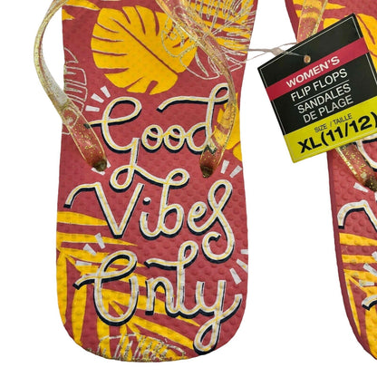 Flip Flops Good Vibes Only Womens XL (11-12) beach pool camping casual NWT