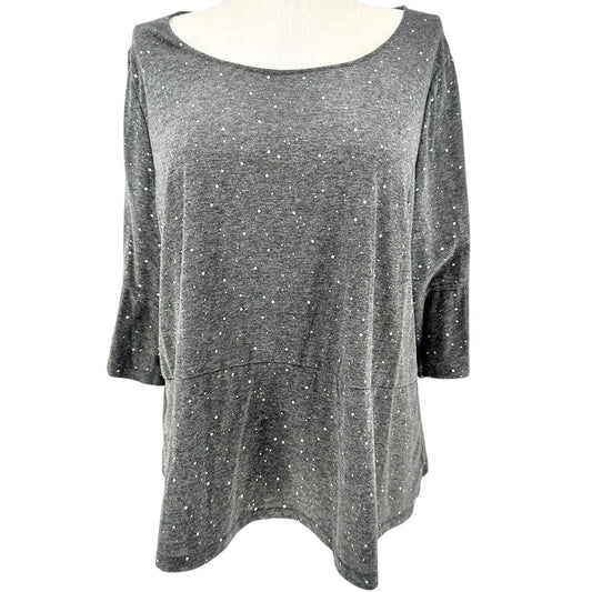 Lane Bryant Tunic Top Womens 22/24 Gray Sparkle Dot 3/4 Sleeve Relax Fit Blouse