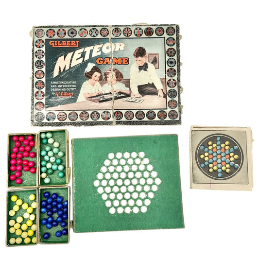 Antique AC Gilbert Meteor Game Set 1920s Board With Colored Marbles Original Box