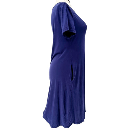 Womens Casual Dress XL A-Line Navy Blue SS Pockets Cotton Blend Soft Lightweight
