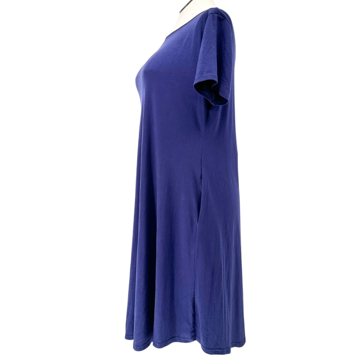 Womens Casual Dress XL A-Line Navy Blue SS Pockets Cotton Blend Soft Lightweight