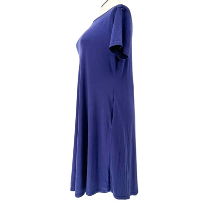 Womens Casual Dress XL A-Line Navy Blue SS Pockets Cotton Blend Soft Lightweight