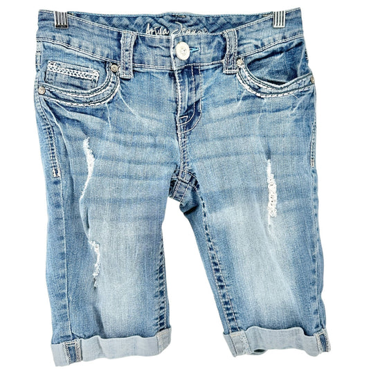 Aria Jeans Womens 5/6 Shorts Distressed Bermuda Denim With Embroidered Pockets