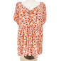 Torrid 3 Crinkle Babydoll Top Womens 22-24 Pink Floral SS Tie Front Rayon Boho