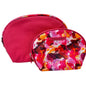 Tahari 2 Piece Cosmetic Bag Set Floral and Solid Pink Zipper Closure Travel NWOT
