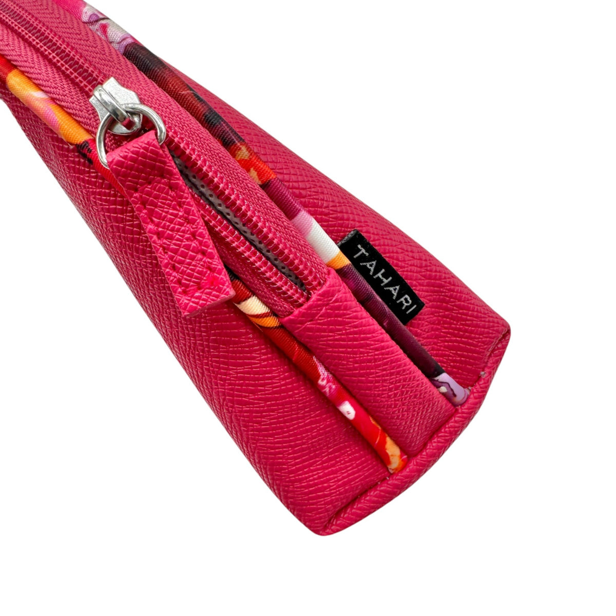 Tahari 2 Piece Cosmetic Bag Set Floral and Solid Pink Zipper Closure Travel NWOT