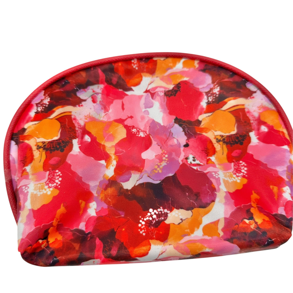 Tahari 2 Piece Cosmetic Bag Set Floral and Solid Pink Zipper Closure Travel NWOT