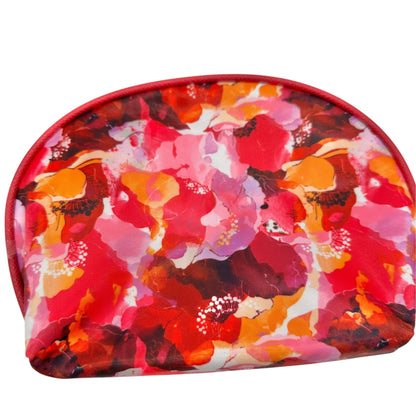 Tahari 2 Piece Cosmetic Bag Set Floral and Solid Pink Zipper Closure Travel NWOT