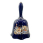 Vintage Navy Porcelain Bell With Golden Peacock and Floral Design 5.5" Tall