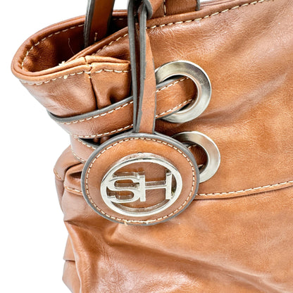 Sag Harbor Handbag Brown Faux Leather Interior Pockets Metal Accents