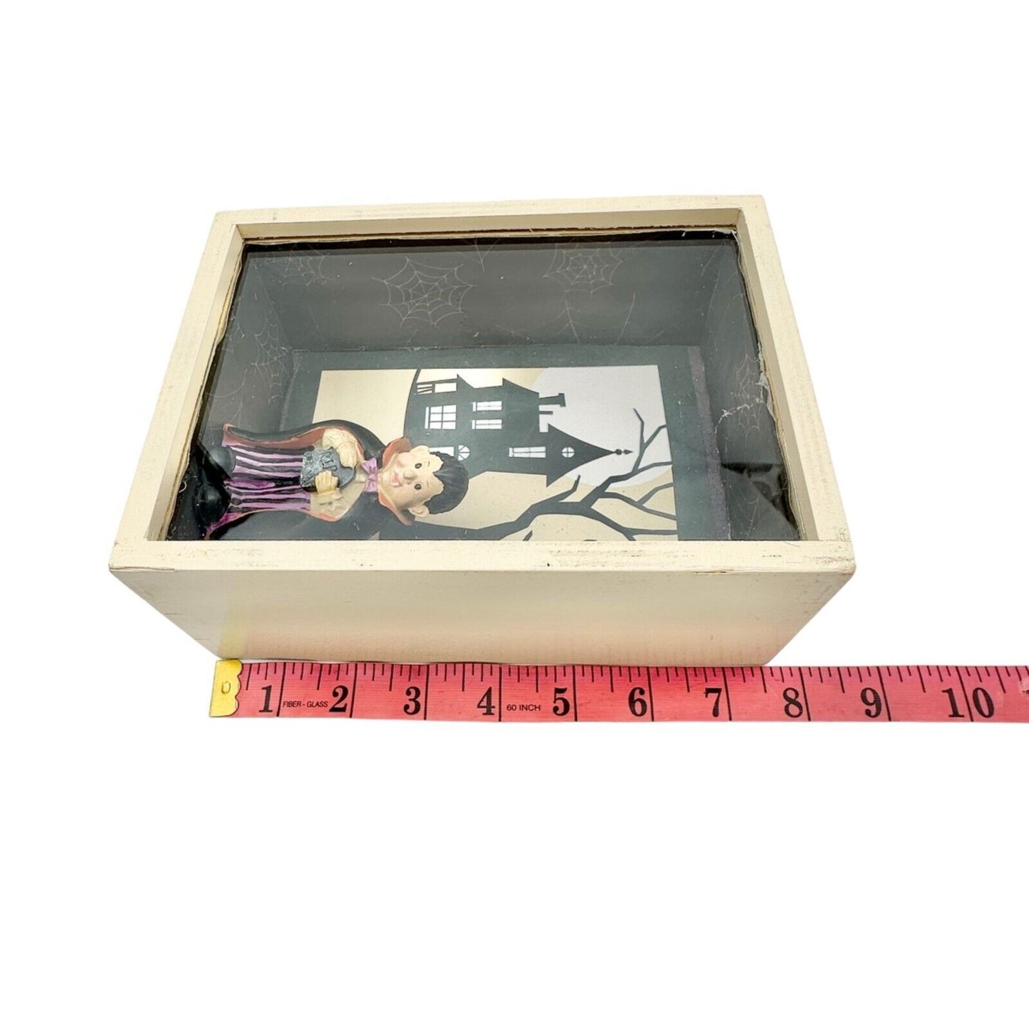 Halloween Handmade Shadow Box 7.5 x 5.5 x 3 in Beige Black Dracula Vampire