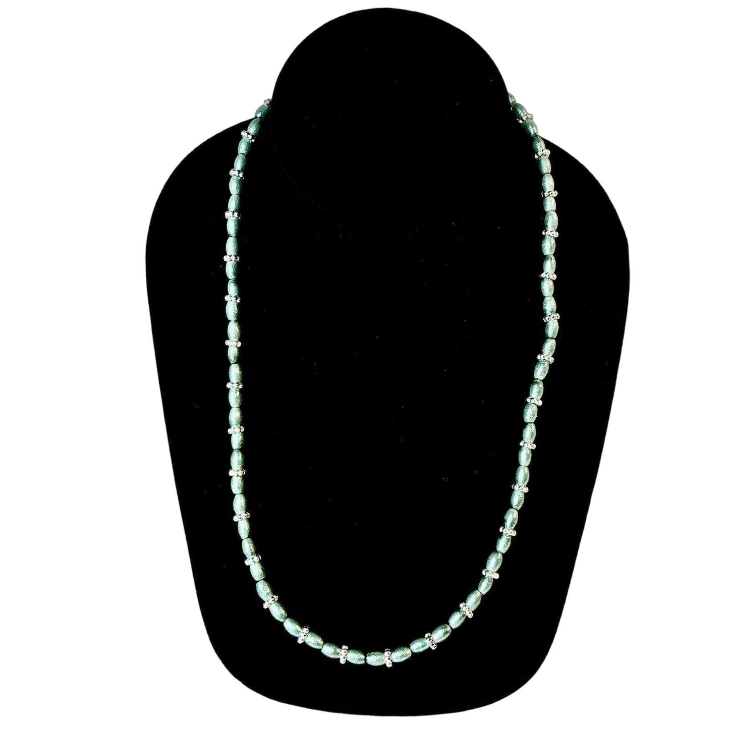 Handcrafted Necklace Mint Green & Silver Beads Simple Elegant Beautiful NEW