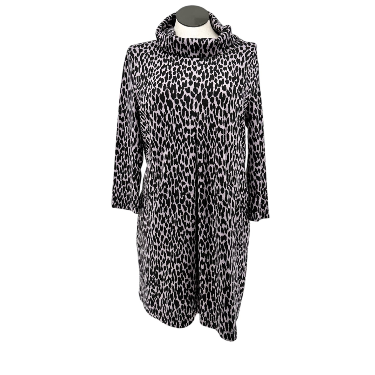Tyler Böe Tunic Dress Womens XL Pink Background Black Leopard Spots Cowl Neck