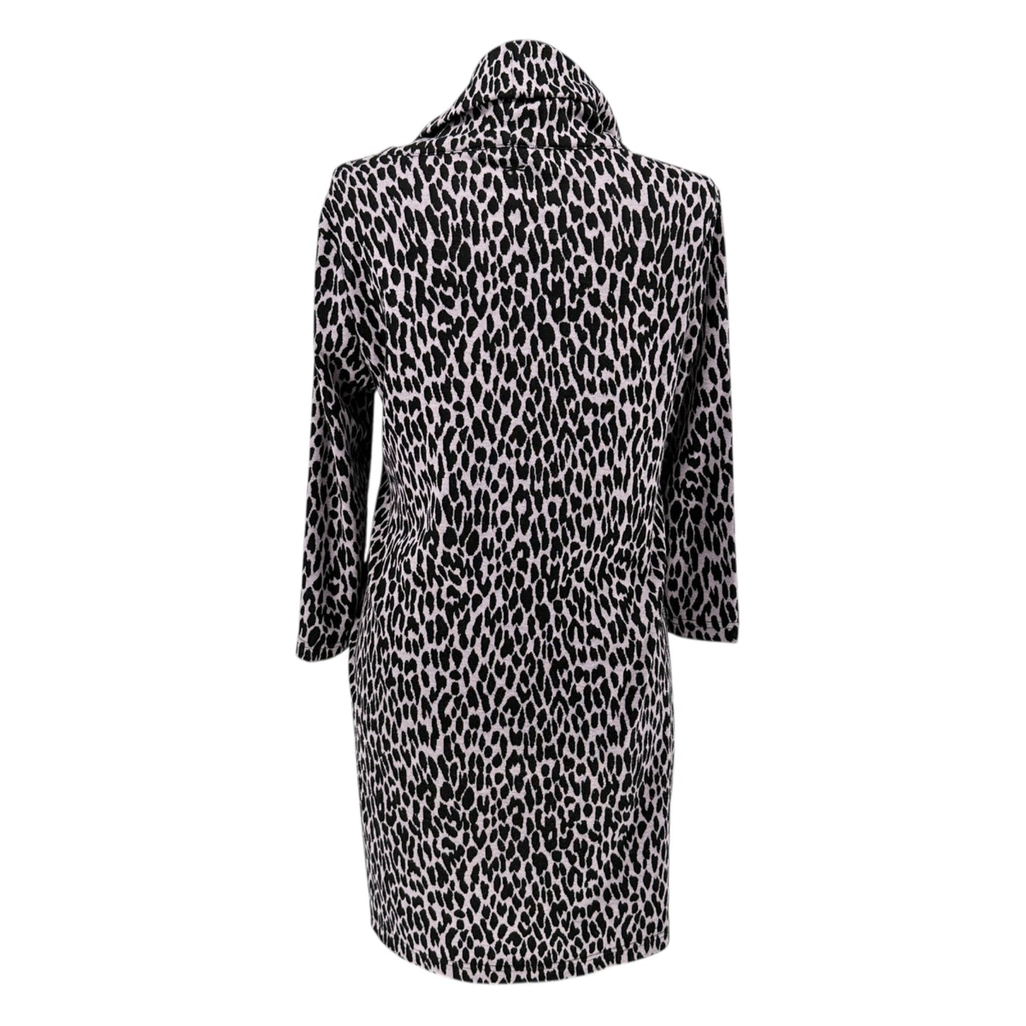 Tyler Böe Tunic Dress Womens XL Pink Background Black Leopard Spots Cowl Neck