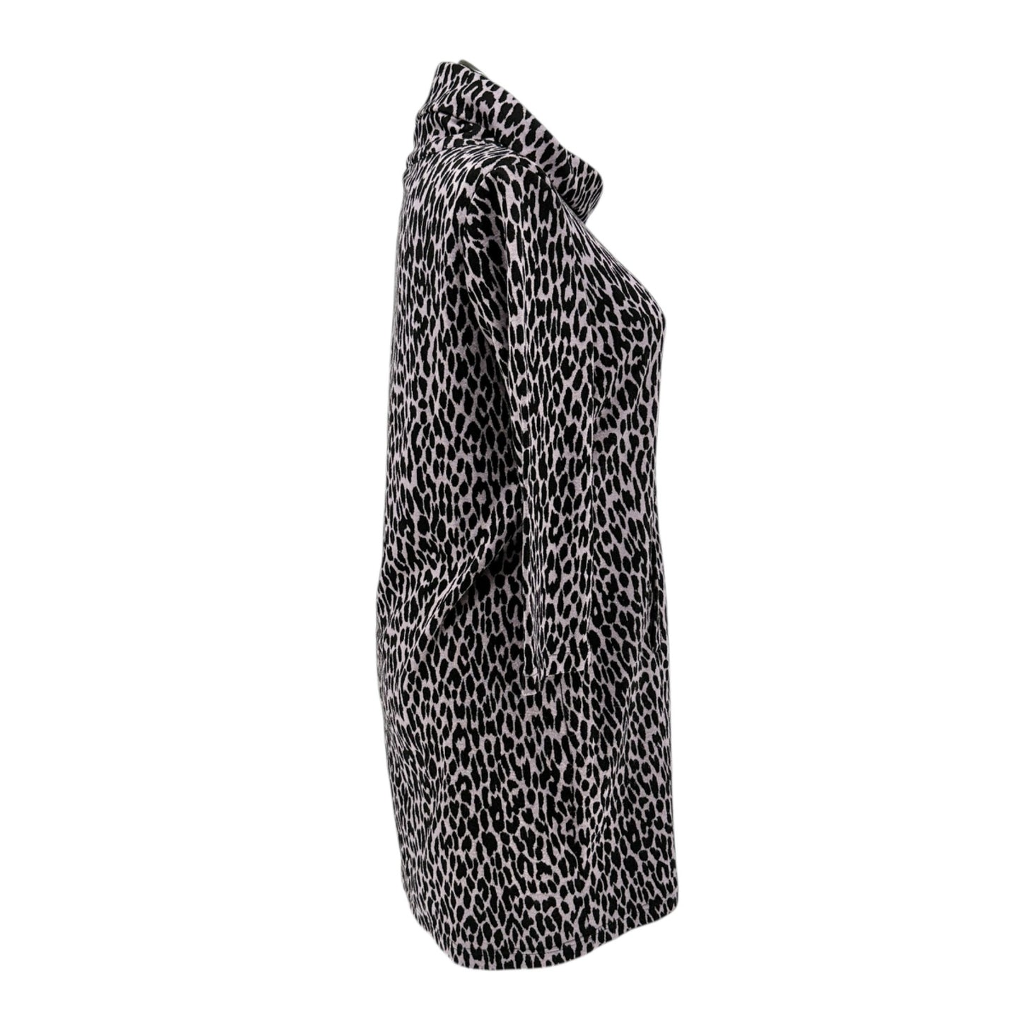 Tyler Böe Tunic Dress Womens XL Pink Background Black Leopard Spots Cowl Neck