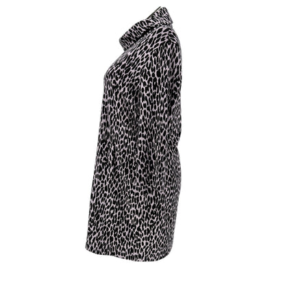 Tyler Böe Tunic Dress Womens XL Pink Background Black Leopard Spots Cowl Neck
