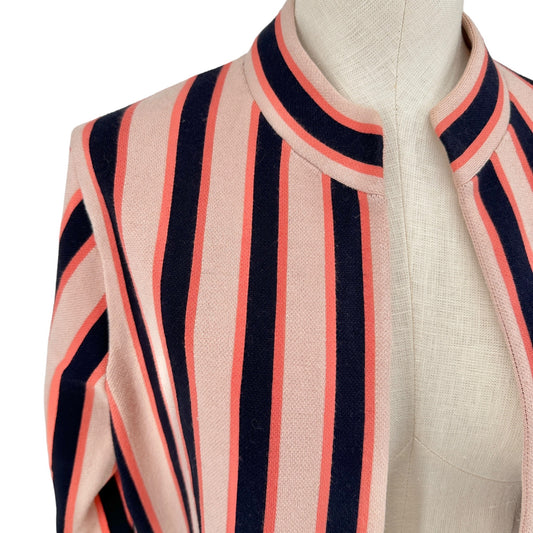 Ann Taylor Open Front Cardigan Jacket Womens L Striped Black Orange