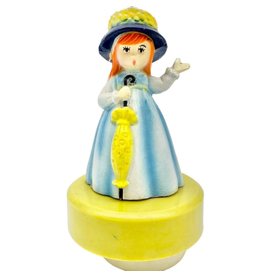 Music Box 7 inch Girl in Blue Dress with Yellow Umbrella