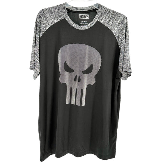 Marvel The Punisher T-Shirt 2XL Black Gray Pin-Look on Graphic Polyester