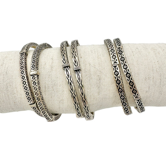 Set of 6 Bracelets Stretch Bangles Silver Celtic Look 2 ea of 3 Patterns NWOT