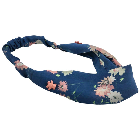 Headband With Blue Pink White Floral Pattern NEW with mask buttons bears