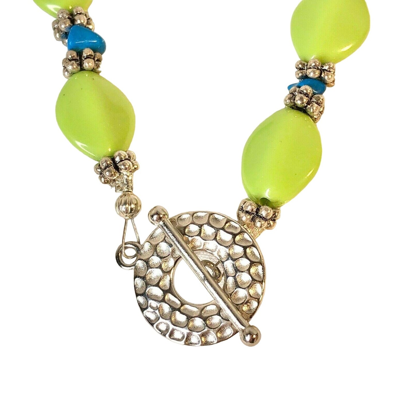 Handcrafted Necklace Lime Green & Bright Blue Beads Spring Bright Beautiful NEW